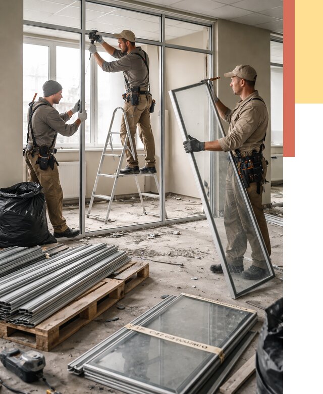 Демонтаж алюминиевых перегородок в Донецке от 4598 руб. — быстро и недорого | ОТДЕЛОЧНИК-Днк