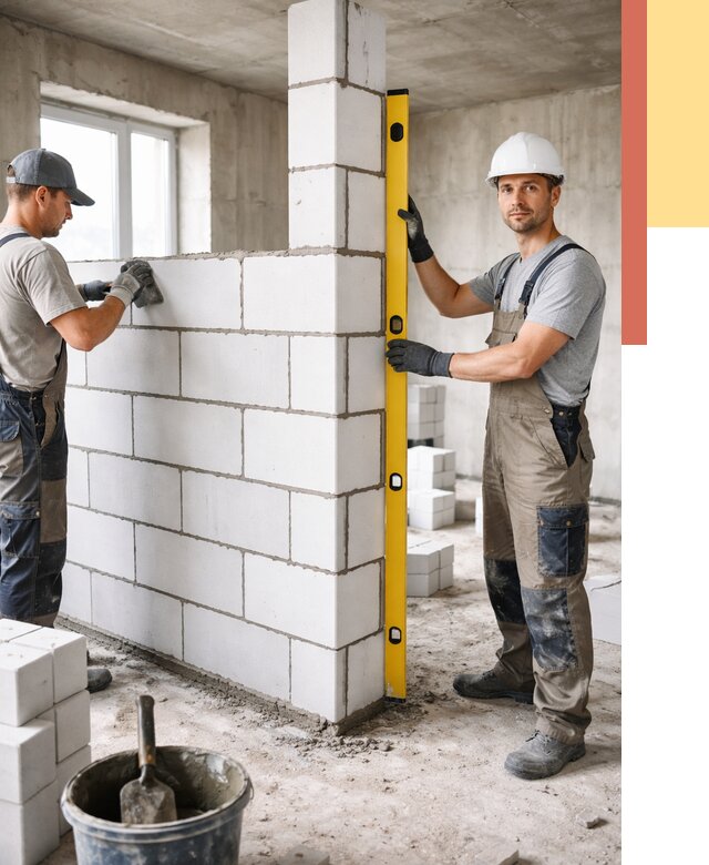 Кладка перегородок из пеноблока в Донецке от 1971 руб. под ключ | ОТДЕЛОЧНИК-Днк