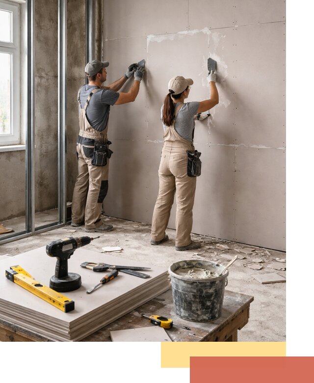 Монтаж двухслойной перегородки из гипсокартона в Донецке