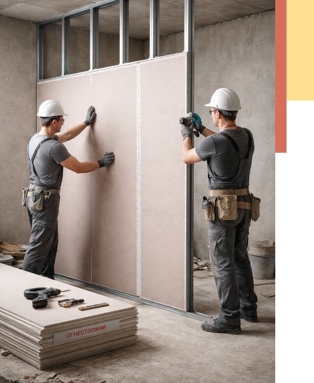 Перегородка из огнестойкого гипсокартона в Донецке от 2025 руб. под ключ | ОТДЕЛОЧНИК-Днк