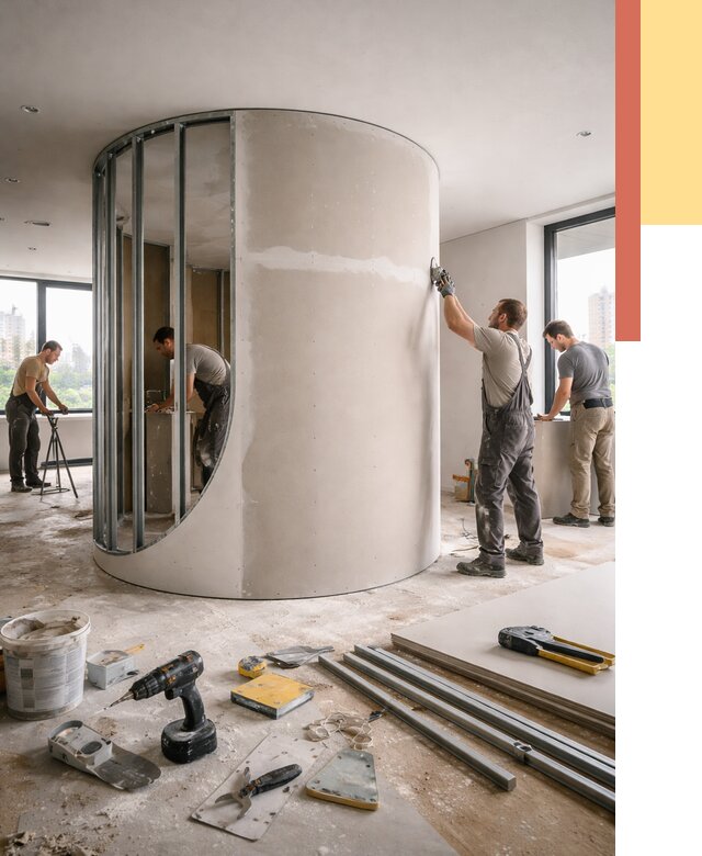 Радиусная перегородка из гипсокартона в Донецке от 3175 руб. под ключ | ОТДЕЛОЧНИК-Днк