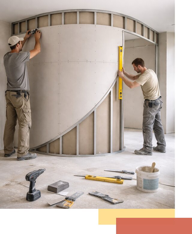 Радиусная перегородка из гипсокартона в Донецке под ключ