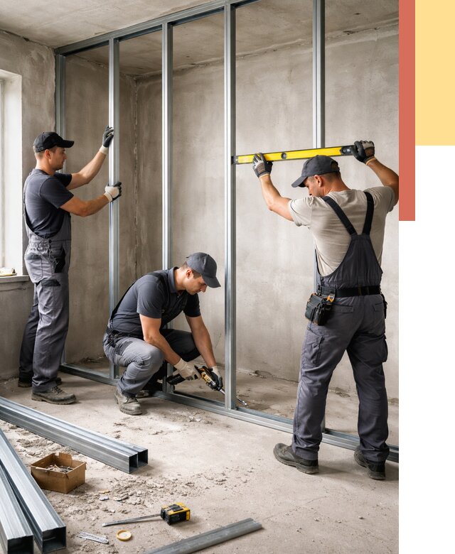 Монтаж каркаса перегородки из профиля в Донецке от 821 руб. | ОТДЕЛОЧНИК-Днк