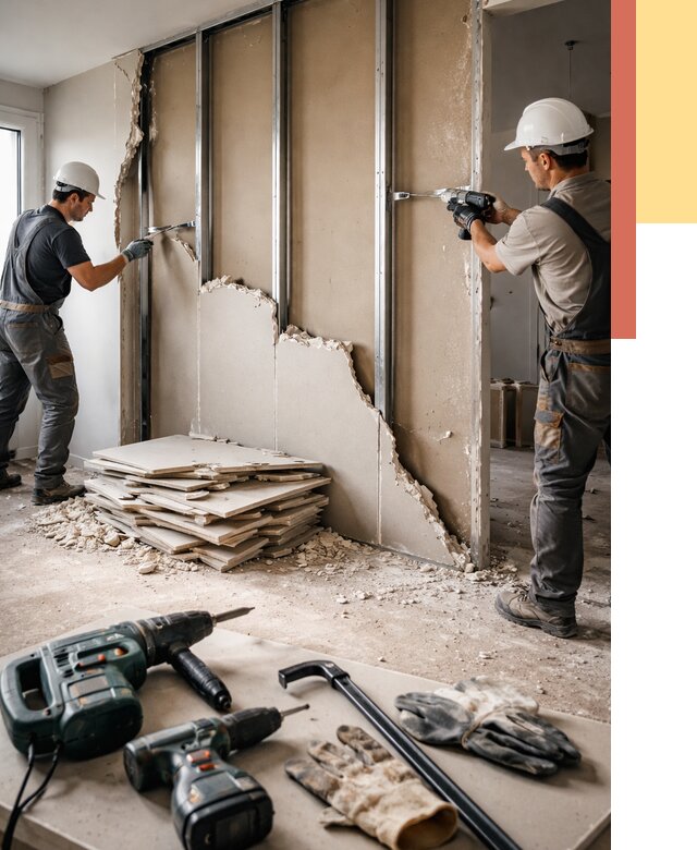 Демонтаж перегородки из гипсокартона в Донецке от 1314 руб. быстро и недорого | ОТДЕЛОЧНИК-Днк