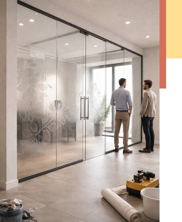 Стеклянные перегородки с рисунком в Донецке от 13685 руб. монтаж и нанесение | ОТДЕЛОЧНИК-Днк