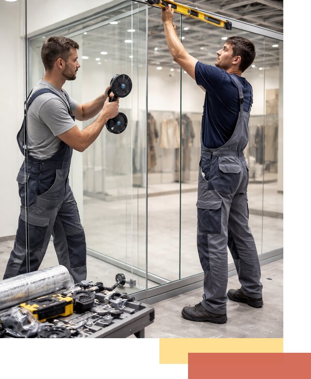 Стеклянные перегородки для магазинов в Донецке — монтаж и установка