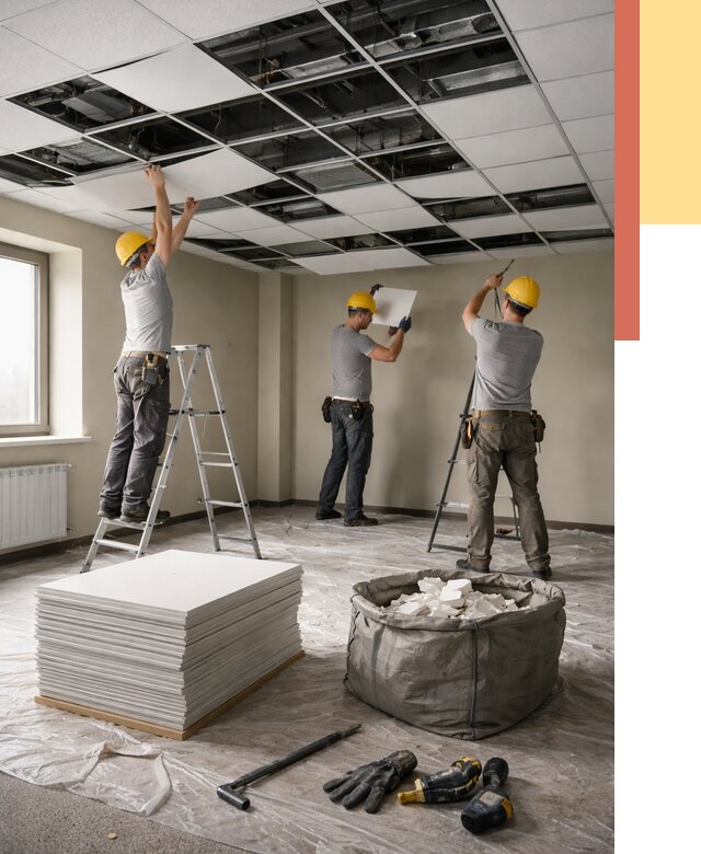 Демонтаж потолка Армстронг в Донецке от 4927 руб. быстро и недорого | ОТДЕЛОЧНИК-Днк