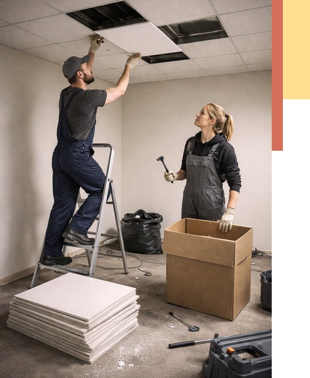 Демонтаж потолочной плитки в Донецке от 4927 руб. быстро и недорого | ОТДЕЛОЧНИК-Днк