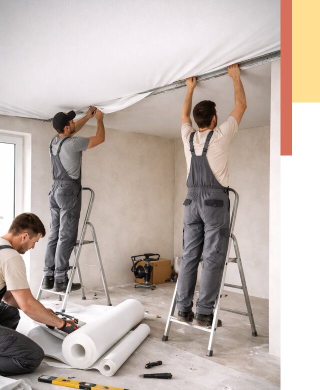 Монтаж тканевого натяжного потолка в Донецке от 3832 руб. под ключ | ОТДЕЛОЧНИК-Днк