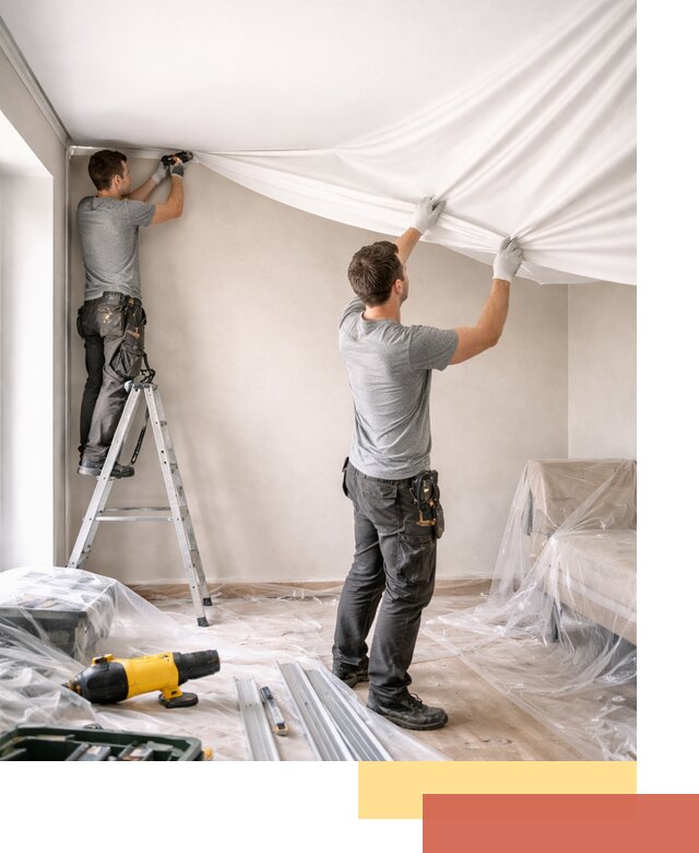 Монтаж тканевого натяжного потолка в Донецке недорого и быстро