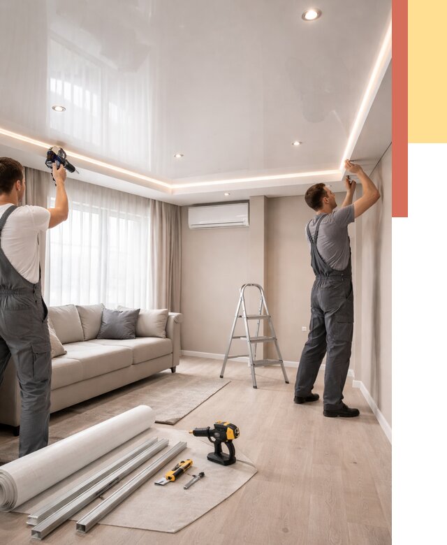 Монтаж глянцевого натяжного потолка в Донецке от 821 руб. под ключ | ОТДЕЛОЧНИК-Днк