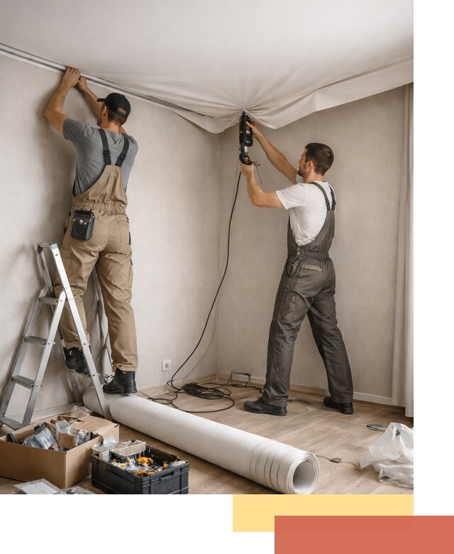 Монтаж цветного натяжного потолка в Донецке за один день