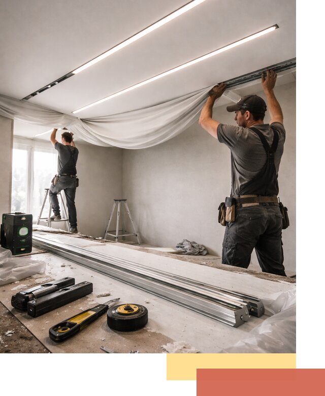 Монтаж натяжных потолков со световыми линиями в Донецке