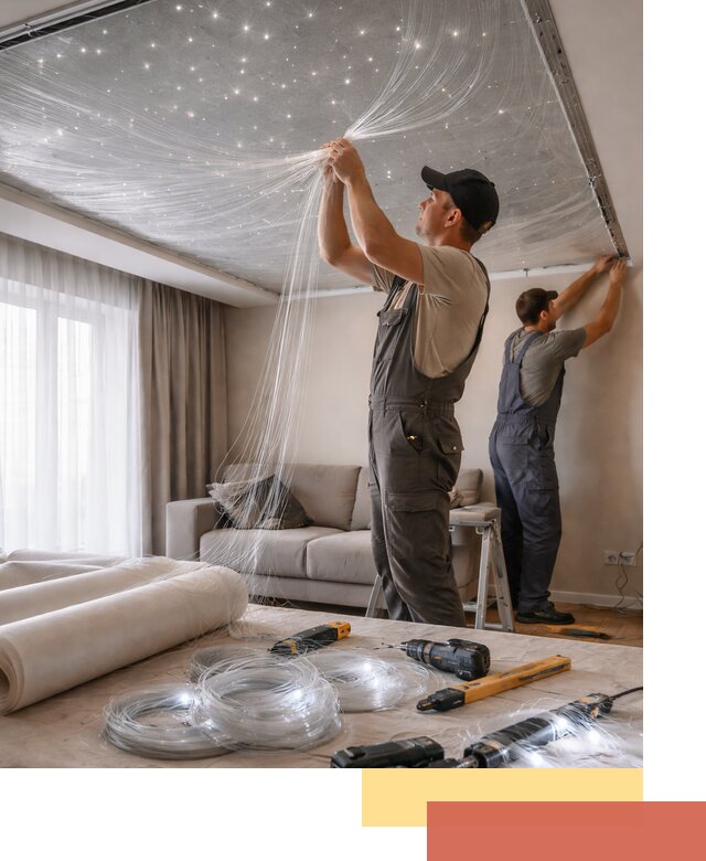 Монтаж натяжного потолка «Звездное небо» в Донецке