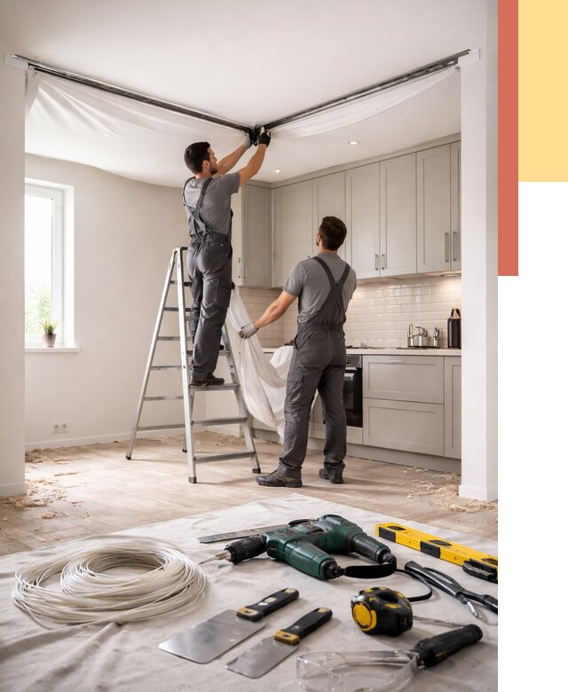 Установка натяжного потолка на кухне в Донецке от 2628 руб. | ОТДЕЛОЧНИК-Днк