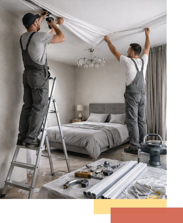 Монтаж натяжного потолка в спальне в Донецке