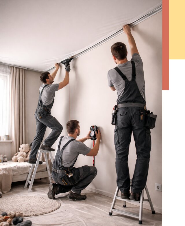 Монтаж натяжного потолка в детской в Донецке от 3832 руб. — быстро и недорого | ОТДЕЛОЧНИК-Днк