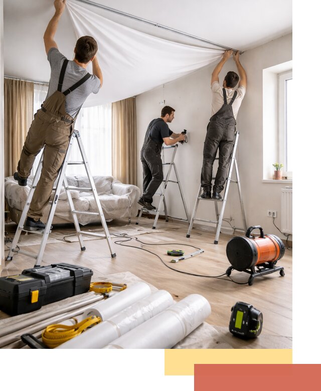 Монтаж натяжного потолка в гостиной в Донецке