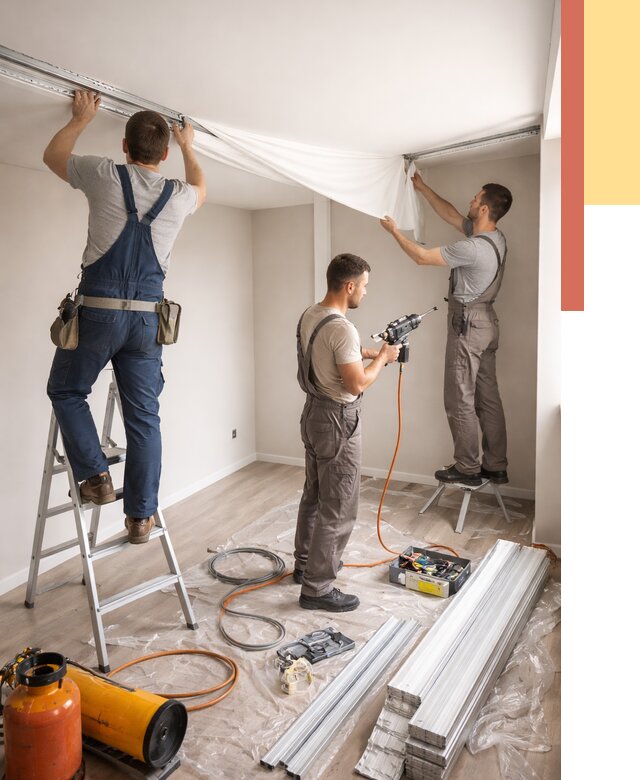 Монтаж натяжного потолка в студии в Донецке от 6021 руб. — быстро и недорого | ОТДЕЛОЧНИК-Днк