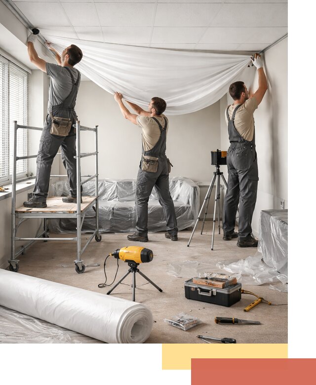 Монтаж натяжного потолка в офисе в Донецке