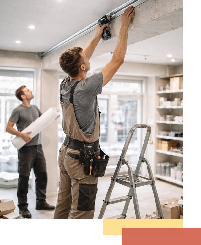 Монтаж натяжных потолков в магазине в Донецке