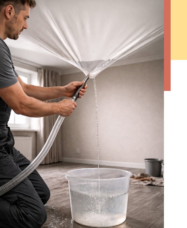 Слив воды с натяжного потолка в Донецке от 2737 руб. быстро и недорого | ОТДЕЛОЧНИК-Днк